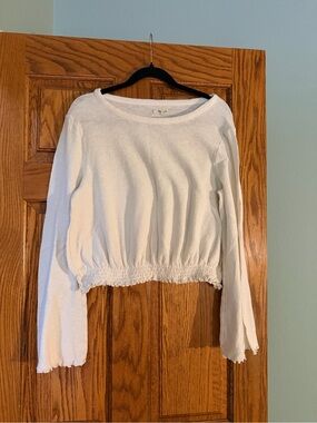 Madewell White Long-Sleeve Smocked Waist Pullover